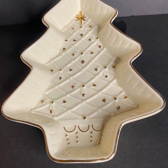 Christmas Tree Candy Dish Formalities by Baum Brothers Ivory and Gold - Picture 2 of 7